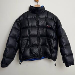 Vintage Polo Sport Ralph Lauren Black Puffer Jacket Down Filled USA Flag Size L